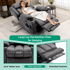 Power Lift Recliner with Heat and Massage, Gray Suede Fabric