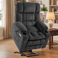 Power Lift Recliner with Massage and Heat, Dark Gray Linen Upholstery