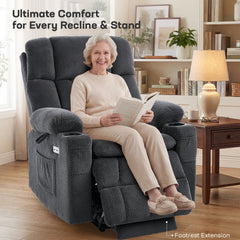 Power Lift Recliner with Massage and Heat, Dark Gray Linen Upholstery