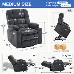 Power Lift Recliner with Massage and Heat, Dark Gray Linen Upholstery