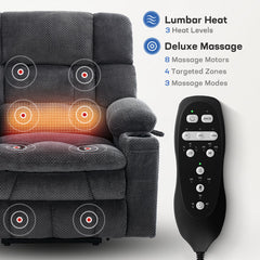 Power Lift Recliner with Massage and Heat, Dark Gray Linen Upholstery
