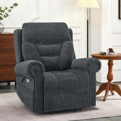 Power Lift Recliner with Massage and Heat, Gray Chenille Fabric