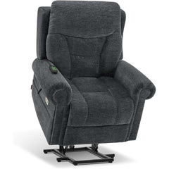 Power Lift Recliner with Massage and Heat, Gray Chenille Fabric