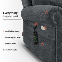 Power Lift Recliner with Massage and Heat, Gray Chenille Fabric