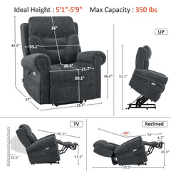 Power Lift Recliner with Massage and Heat, Gray Chenille Fabric