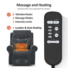 Power Lift Recliner with Massage and Heat, Gray Chenille Fabric