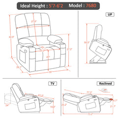 Power Lift Recliner with Massage and Heat in Black Faux Leather
