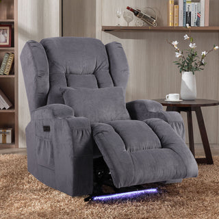 Power Massage Recliner Chair with Base Light in Gray Linen Blend