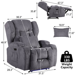 Power Massage Recliner Chair with Base Light in Gray Linen Blend