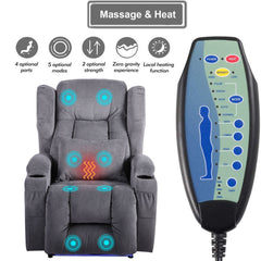 Power Massage Recliner Chair with Base Light in Gray Linen Blend