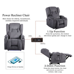 Power Massage Recliner Chair with Base Light in Gray Linen Blend