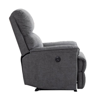 Power Push Button Recliner in Gray Chenille with Black Metal Legs