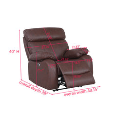 Power Recliner Chair in Brown Faux Leather with Black Metal Legs