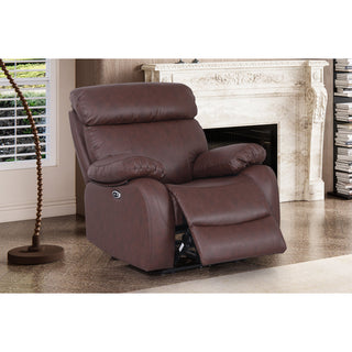 Power Recliner Chair in Brown Faux Leather with Black Metal Legs