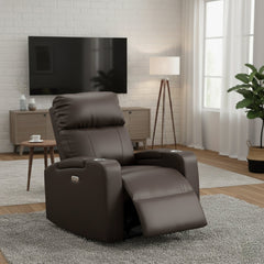 Power Recliner with Cup Holders in Espresso Faux Leather