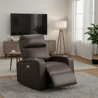 Power Recliner with Cup Holders in Espresso Faux Leather