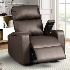 Power Recliner with Cup Holders in Espresso Faux Leather