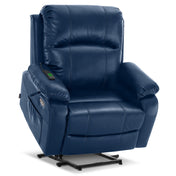 Power Recliner with Heat and Massage in Navy Faux Leather
