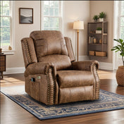 Power Recliner with Massage and Heat in Vintage Tan Faux Leather