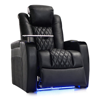 Power Recliner with Swivel and Rocking, Black Genuine Leather