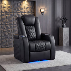 Power Recliner with Swivel and Rocking, Black Genuine Leather