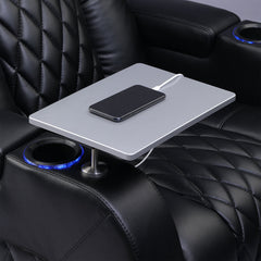 Power Recliner with Swivel and Rocking, Black Genuine Leather