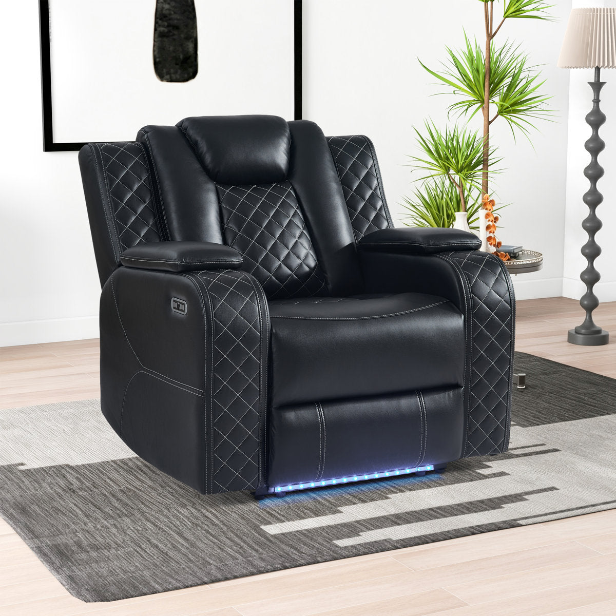 Power Recliner with USB Port in Black Faux Leather