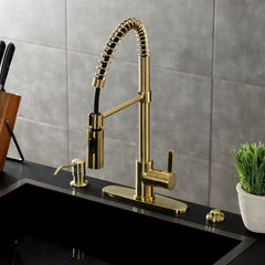 Pre-Rinse Kitchen Faucet, Continental, Single Handle in Brushed Brass