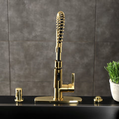 Pre-Rinse Kitchen Faucet, Continental, Single Handle in Brushed Brass