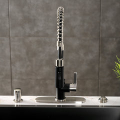 Pre-Rinse Kitchen Faucet, Continental, Single-Handle in Matte Black/Brushed Nickel