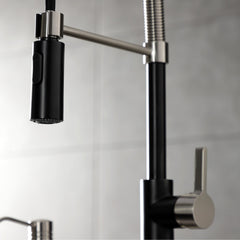 Pre-Rinse Kitchen Faucet, Continental, Single-Handle in Matte Black/Brushed Nickel