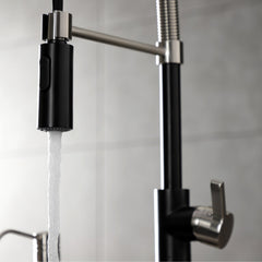 Pre-Rinse Kitchen Faucet, Continental, Single-Handle in Matte Black/Brushed Nickel
