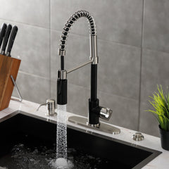 Pre-Rinse Kitchen Faucet, Continental, Single-Handle in Matte Black/Brushed Nickel