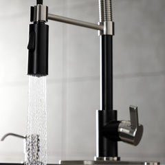 Pre-Rinse Kitchen Faucet, Continental, Single-Handle in Matte Black/Brushed Nickel