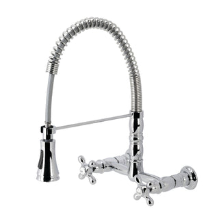 Pre-Rinse Kitchen Faucet, Heritage, Double-Handle, 2-Hole, Wall-Mount, Polished Chrome
