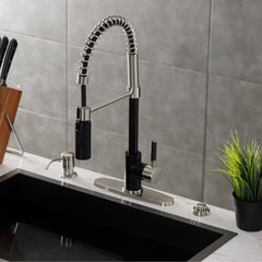 Pre-Rinse Kitchen Faucet, Kaiser, Single Handle in Matte Black and Brushed Nickel