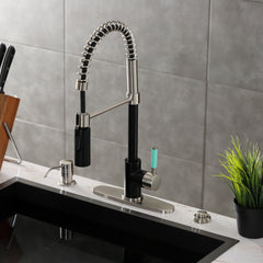 Pre-Rinse Kitchen Faucet, Kaiser, Single Handle in Matte Black and Brushed Nickel