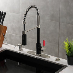 Pre-Rinse Kitchen Faucet, Kaiser, Single Handle in Matte Black and Brushed Nickel