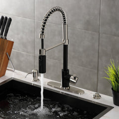 Pre-Rinse Kitchen Faucet, Kaiser, Single Handle in Matte Black and Brushed Nickel