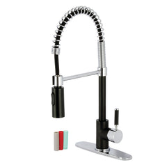 Pre-Rinse Kitchen Faucet, Kaiser, Single-Handle in Matte Black and Polished Chrome