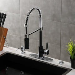 Pre-Rinse Kitchen Faucet, Kaiser, Single-Handle in Matte Black and Polished Chrome