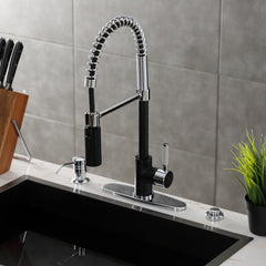 Pre-Rinse Kitchen Faucet, Kaiser, Single-Handle in Matte Black and Polished Chrome