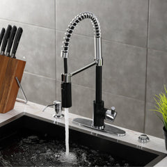 Pre-Rinse Kitchen Faucet, Kaiser, Single-Handle in Matte Black and Polished Chrome