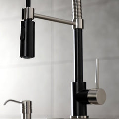 Pre-Rinse Kitchen Faucet, New York, Single Handle in Matte Black/Brushed Nickel