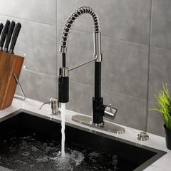 Pre-Rinse Kitchen Faucet, New York, Single Handle in Matte Black/Brushed Nickel