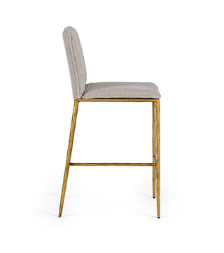 Counter Stool, Upholstered Polyester Seat, Beige, Brass Gold Metal Frame