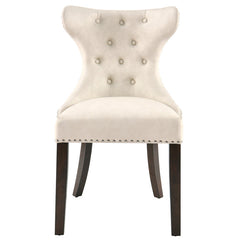Side Chairs, Set of 2, Ivory White Faux Leather, Dark Walnut Rubberwood Legs