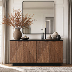 Sideboard Credenza, Manufactured Wood with Adjustable Shelves, Walnut
