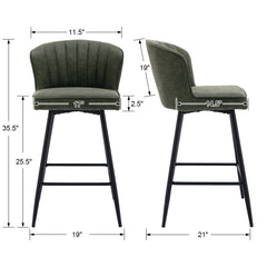 Bar Stool, Green PU Leather, Black Iron Frame, 25.5 Inch Seat Height