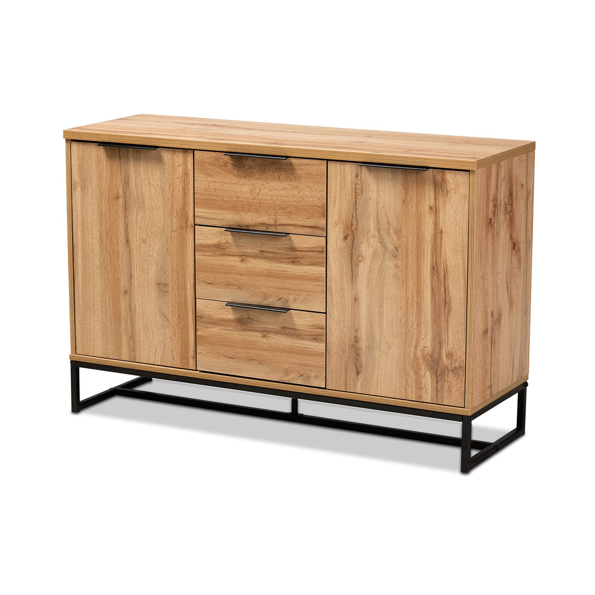 Sideboard, Manufactured Wood, 3 Drawers, 4 Shelves, Oak and Black